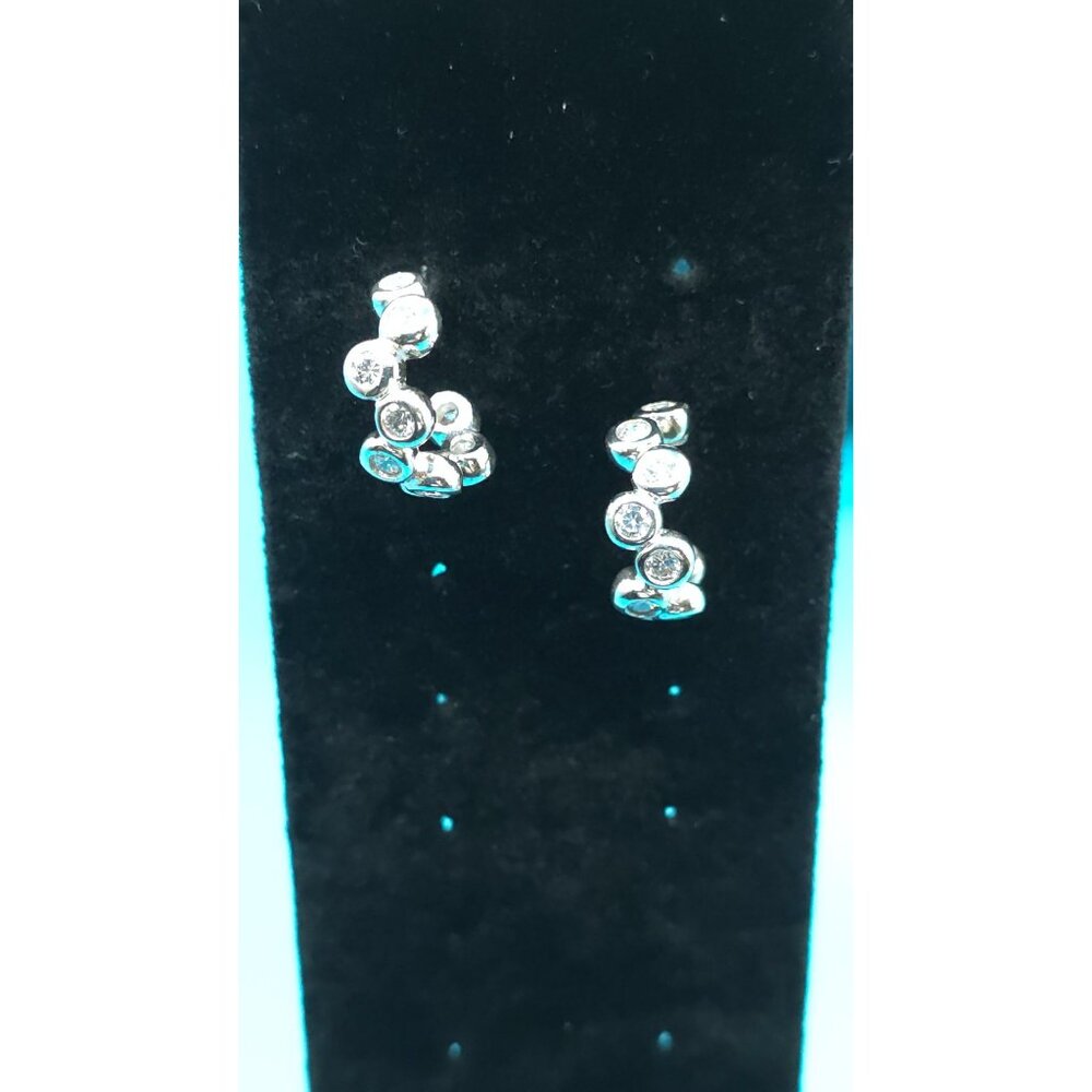 Silver tone Crystal Hoop Earrings with Bezel-Set Round Stones